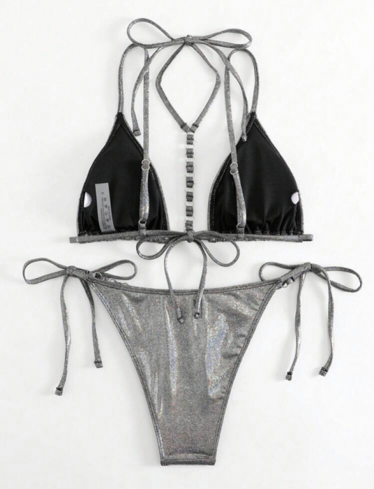 Costum de baie din 2 piese, cu aspect stralucitor [3]