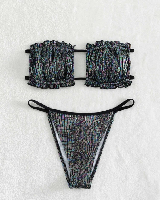 Costum de baie din 2 piese, cu aspect stralucitor [4]