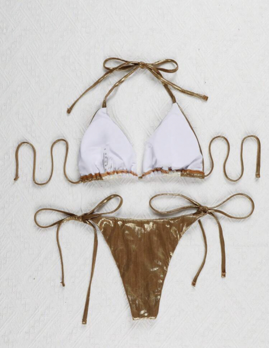 Costum de baie din 2 piese, cu aspect stralucitor [4]