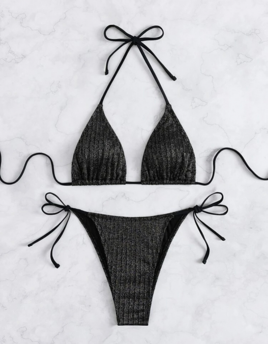 Costum de baie din 2 piese, cu aspect stralucitor [4]