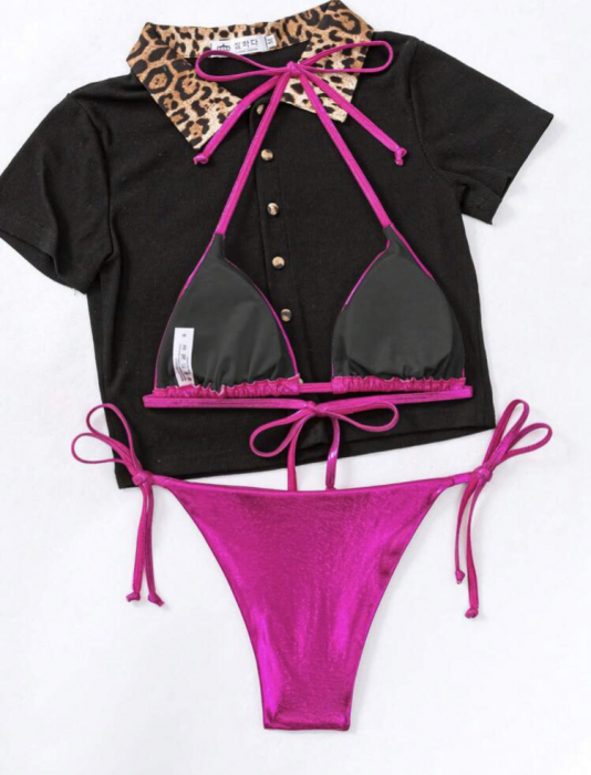 Costum de baie din 2 piese, cu aspect stralucitor [2]