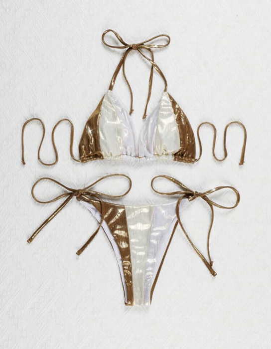 Costum de baie din 2 piese, cu aspect stralucitor [3]