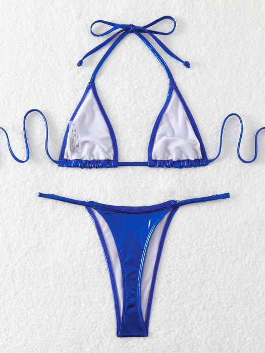Costum de baie din 2 piese, cu aspect stralucitor [4]