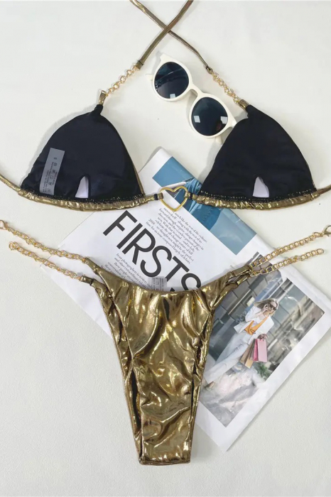 Costum de baie din 2 piese, cu aspect stralucitor [5]