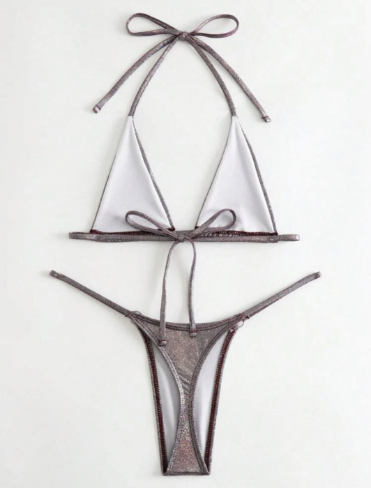 Costum de baie din 2 piese, cu aspect stralucitor [2]