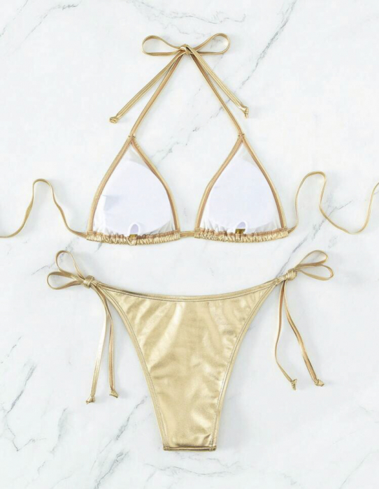 Costum de baie din 2 piese, cu aspect stralucitor [2]