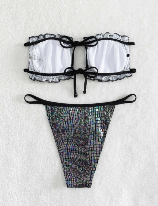 Costum de baie din 2 piese, cu aspect stralucitor [3]