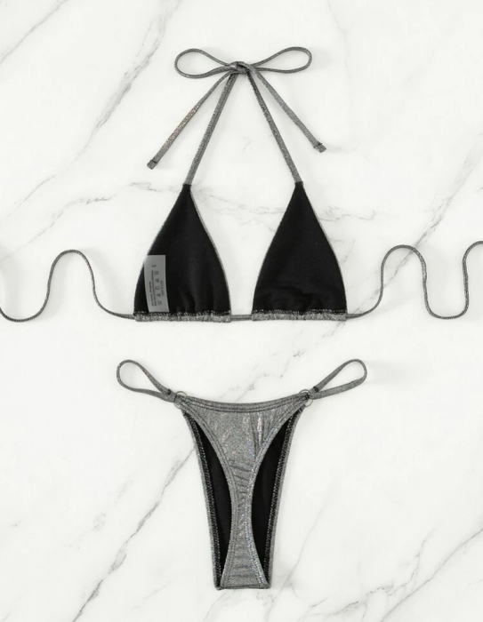 Costum de baie din 2 piese, cu aspect stralucitor [3]