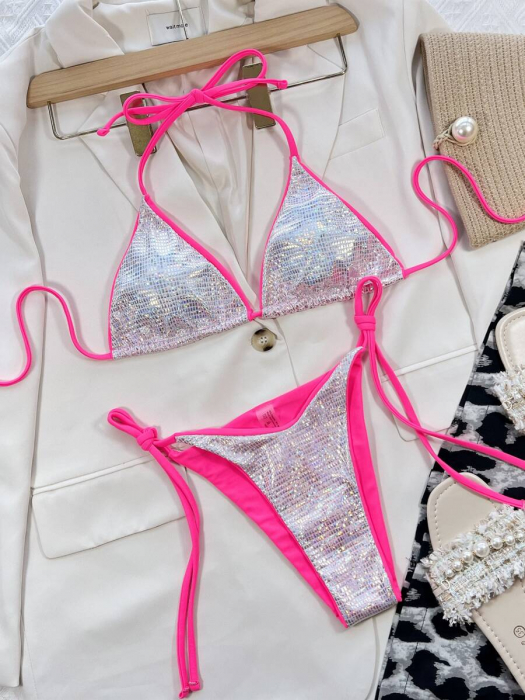 Costum de baie din 2 piese, cu aspect stralucitor [2]