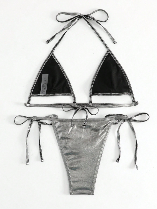 Costum de baie din 2 piese, cu aspect stralucitor si decupaj [2]