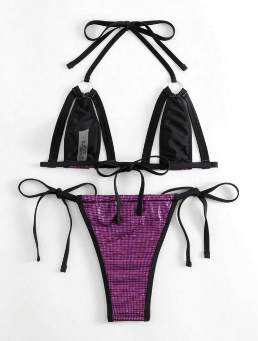 Costum de baie din 2 piese, cu aspect stralucitor si decupaj [2]