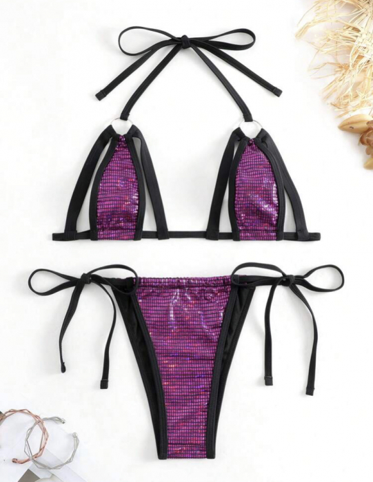 Costum de baie din 2 piese, cu aspect stralucitor si decupaj [3]