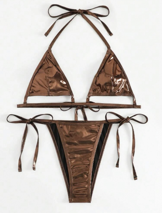 Costum de baie din 2 piese, cu aspect stralucitor si decupaj [3]