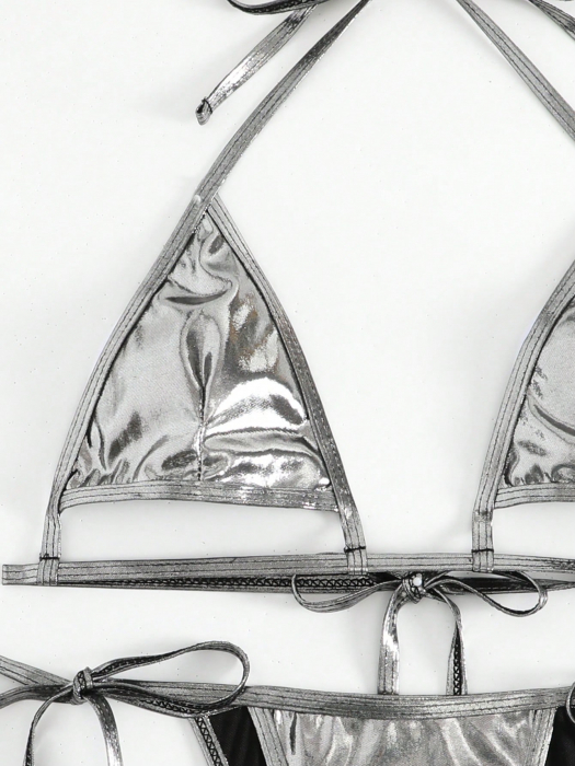 Costum de baie din 2 piese, cu aspect stralucitor si decupaj [4]