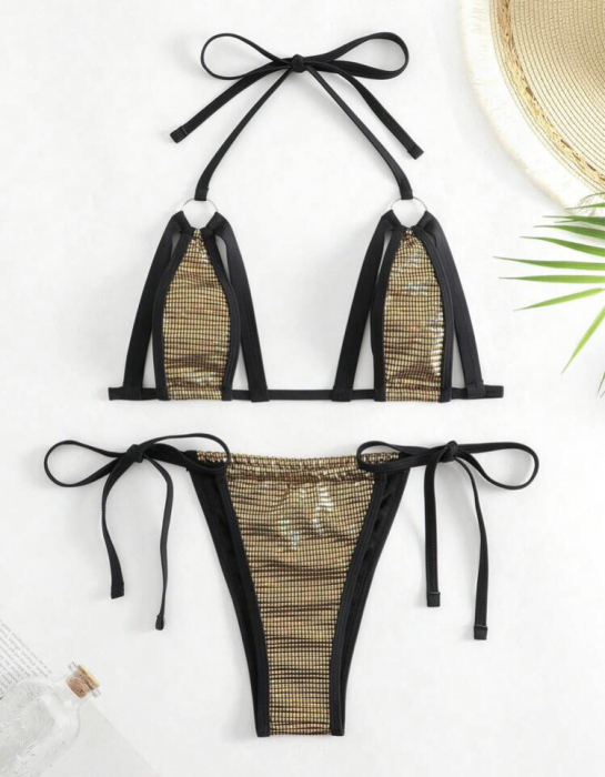 Costum de baie din 2 piese, cu aspect stralucitor si decupaje [3]