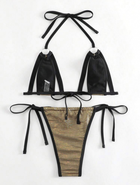 Costum de baie din 2 piese, cu aspect stralucitor si decupaje [2]