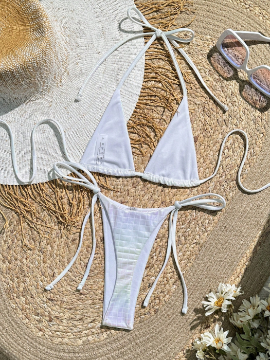 Costum de baie din 2 piese, cu aspect stralucitor si slip tanga [4]