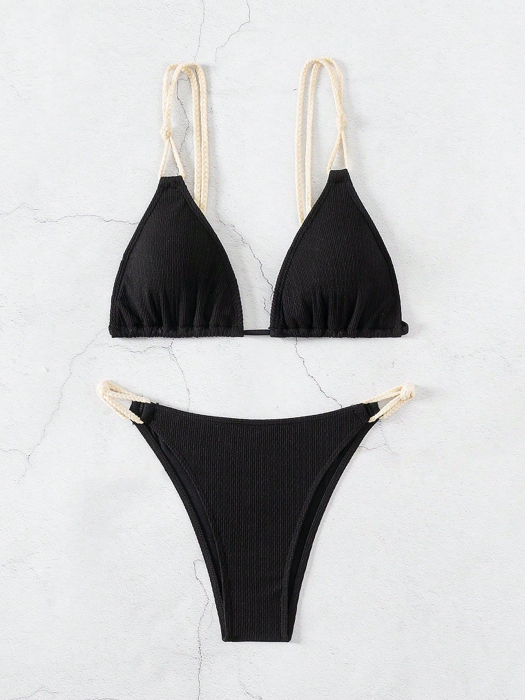 Costum de baie din 2 piese, cu bretele impletite [7]