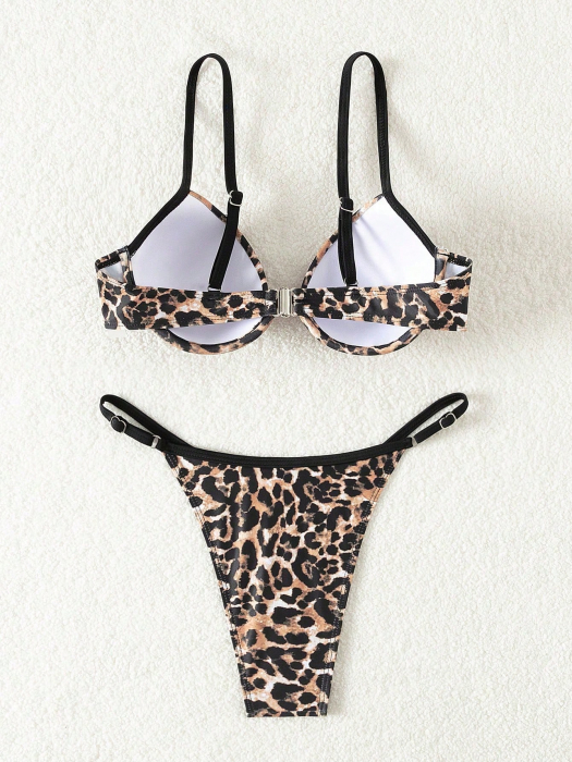 Costum de baie din 2 piese, cu imprimeu animal print si push-up [6]