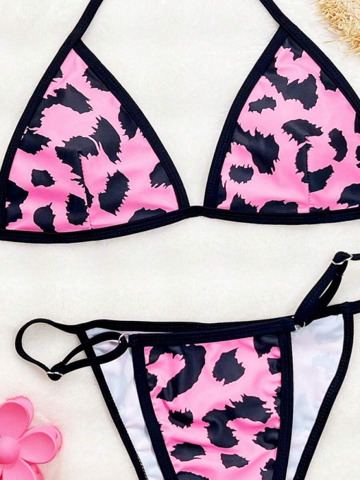 Costum de baie din 2 piese, cu imprimeu animal print si slip tanga [4]