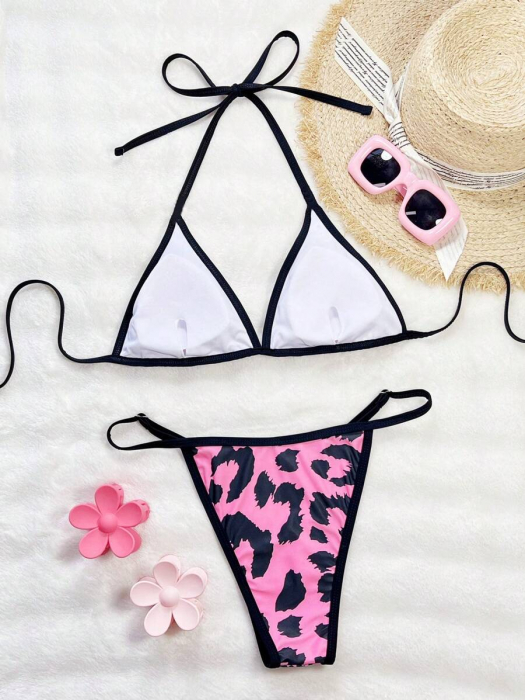 Costum de baie din 2 piese, cu imprimeu animal print si slip tanga [2]