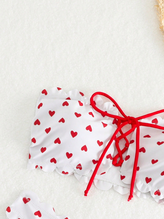 Costum de baie din 2 piese, cu imprimeu inimi [6]