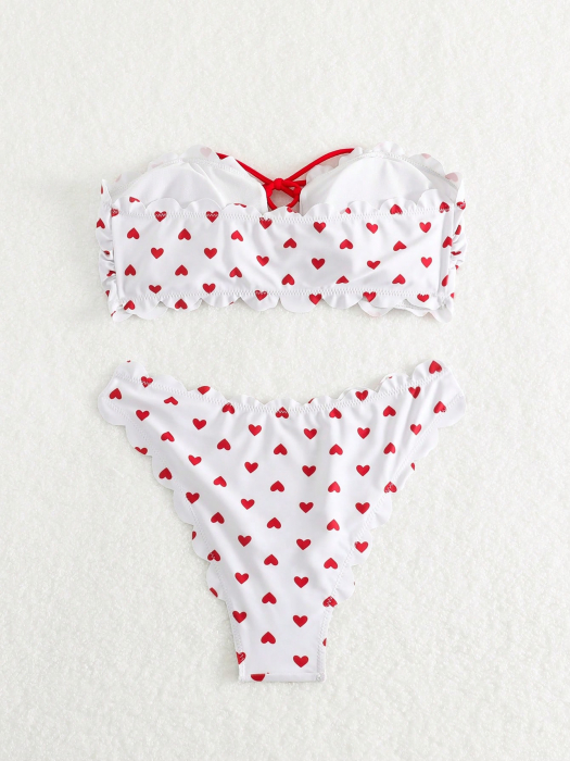 Costum de baie din 2 piese, cu imprimeu inimi [4]