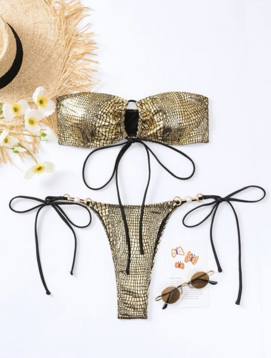 Costum de baie din 2 piese, cu imprimeu si aspect stralucitor [4]