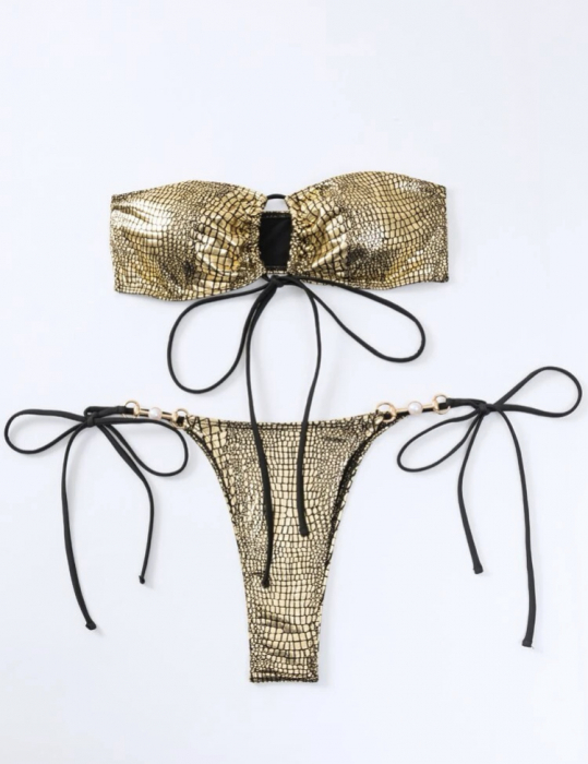 Costum de baie din 2 piese, cu imprimeu si aspect stralucitor [3]