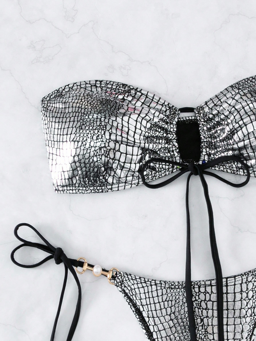 Costum de baie din 2 piese, cu imprimeu si aspect stralucitor [4]