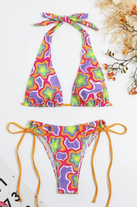 Costum de baie din 2 piese, cu imprimeu si snur [3]