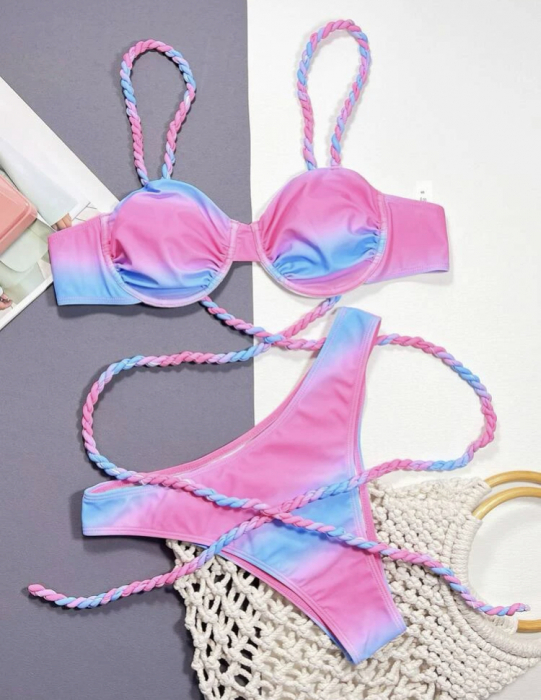 Costum de baie din 2 piese, cu imprimeu si snur [3]