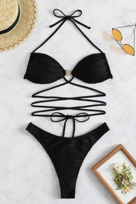 Costum de baie din 2 piese, cu snur [3]