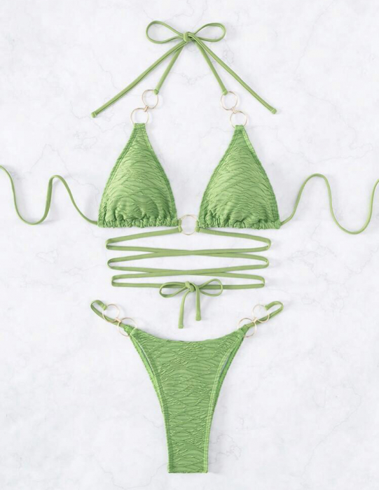 Costum de baie din 2 piese, cu snur si accesorii metalice [3]