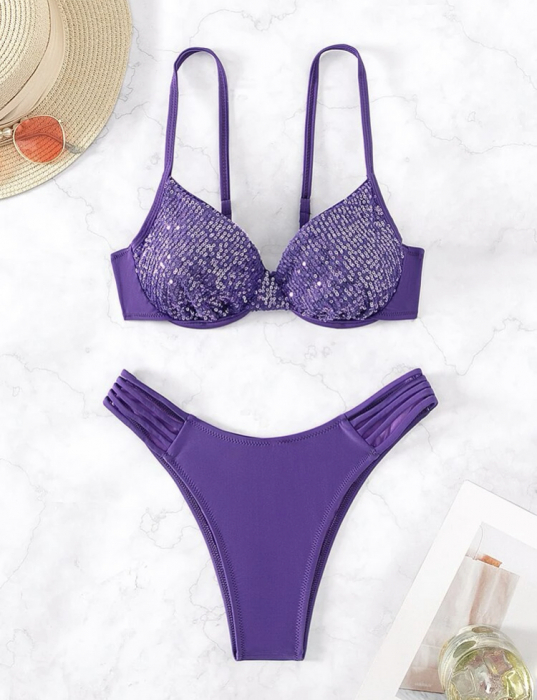 Costum de baie din 2 piese, cu strasuri [3]