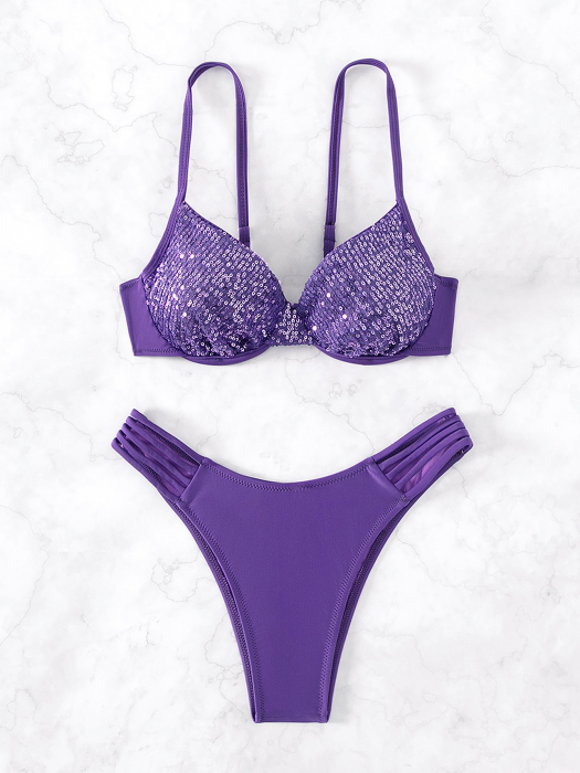 Costum de baie din 2 piese, cu strasuri [3]