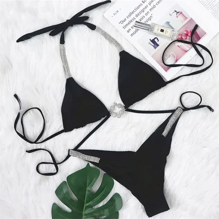 Costum de baie din 2 piese, cu strasuri [4]
