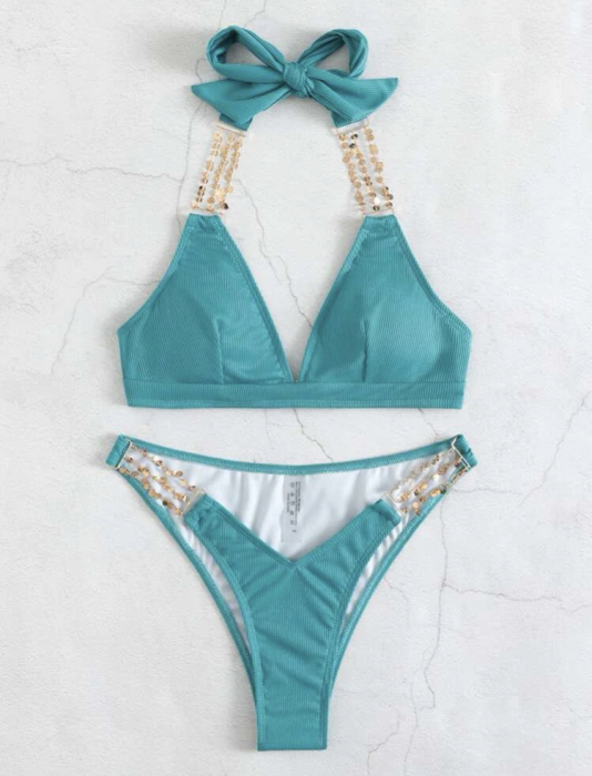 Costum de baie din 2 piese, cu accesorii metalice [4]