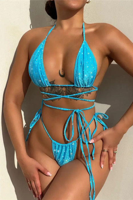 Costum de baie din 2 piese, cu strasuri [2]