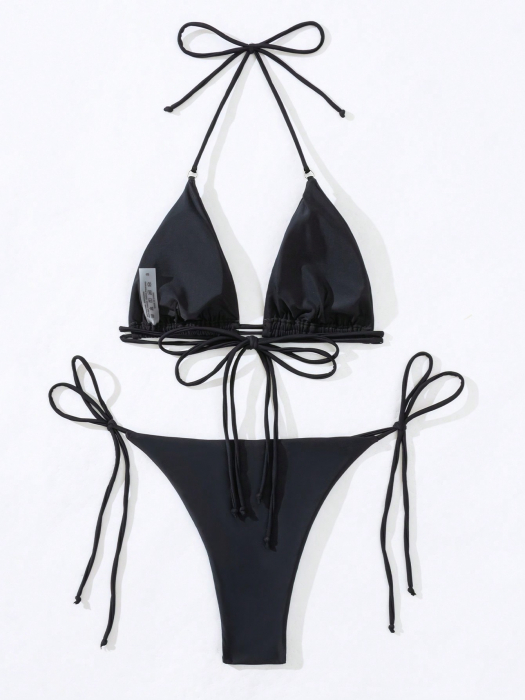 Costum de baie din 2 piese cu strasuri si pietre,  negru [2]