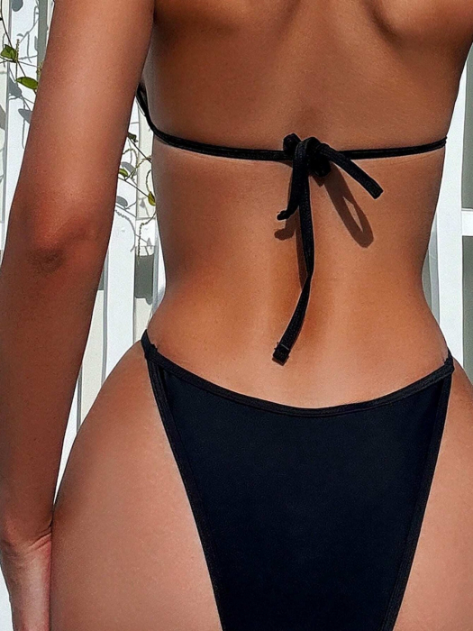 Costum de baie din 2 piese, negru cu decupaj plasa [5]