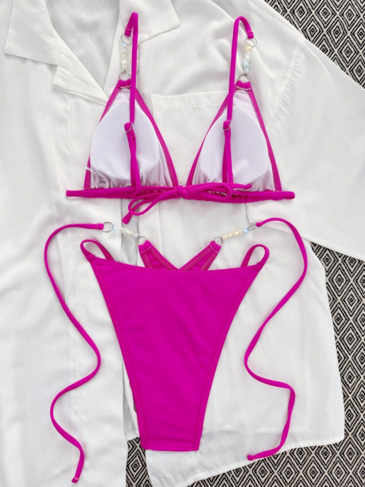 Costum de baie din 2 piese, roz si perle [2]