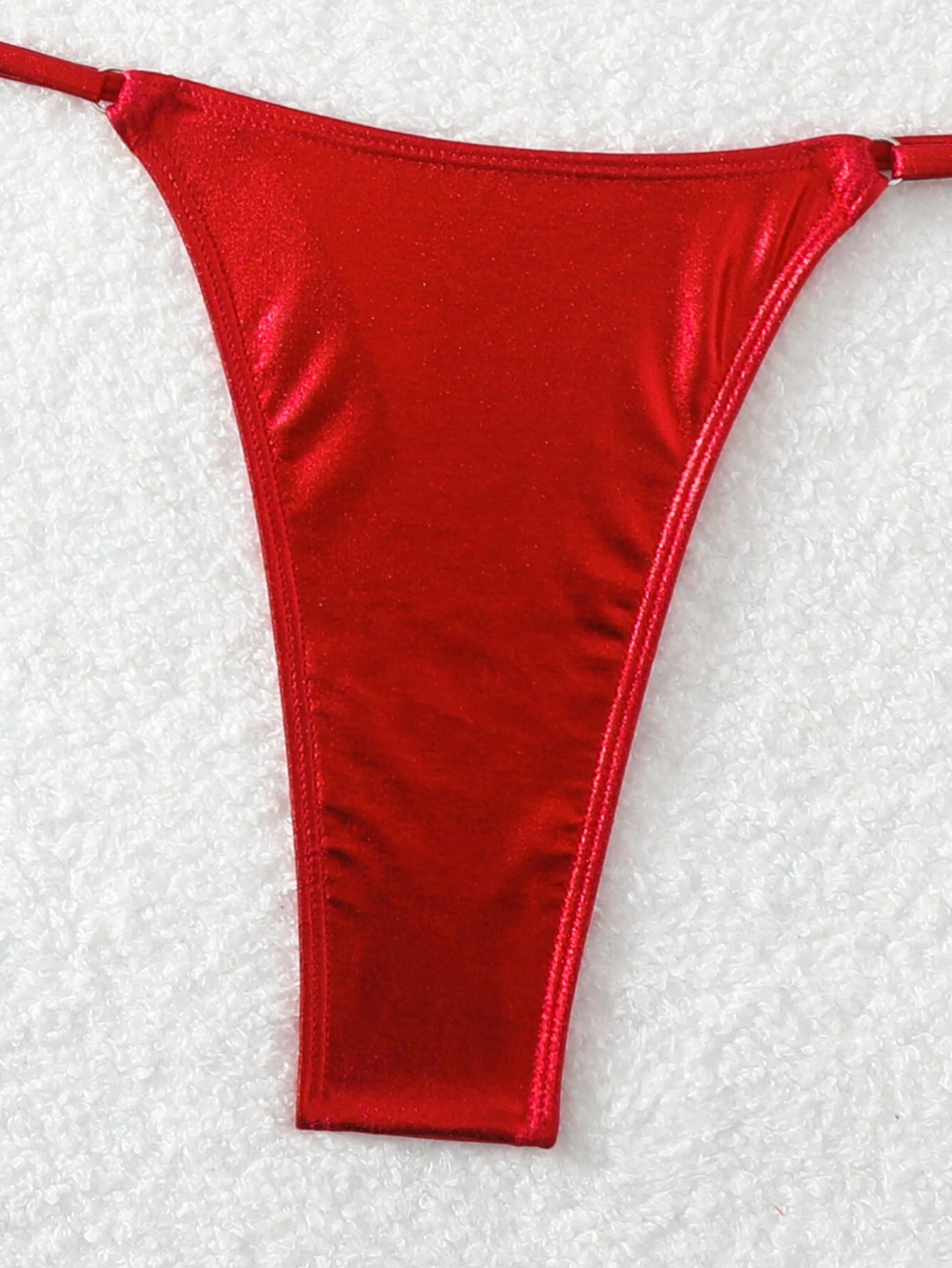 Costum de baie din 2 piese, tanga, rosu cu aspect stralucitor [6]