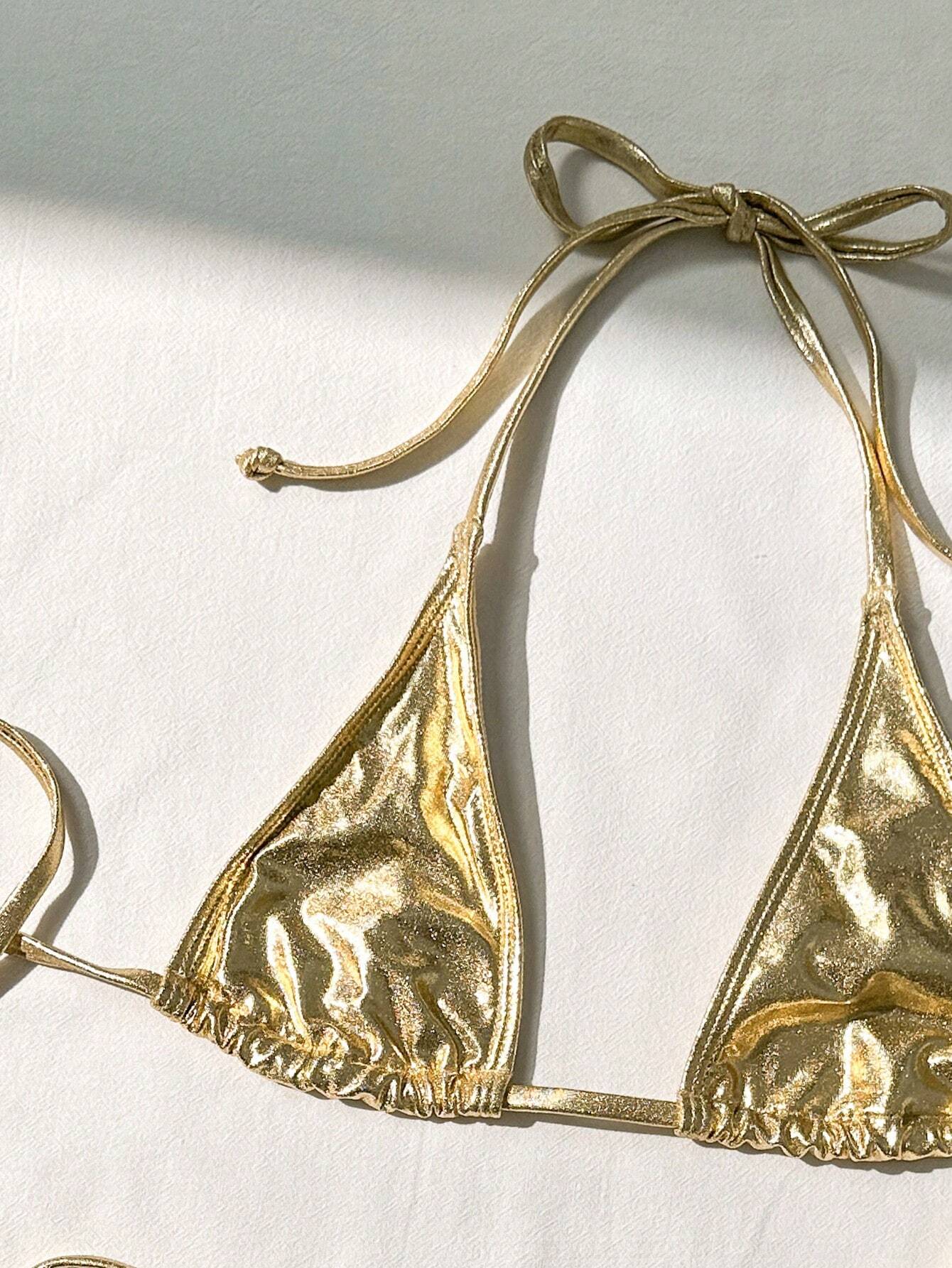 Costum de baie din 2 piese, tanga, auriu [5]