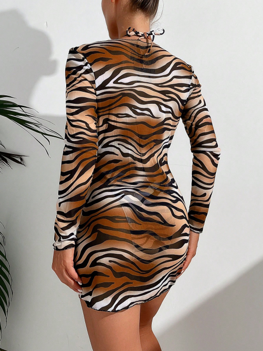 Costum de baie din 3 piese, animal print, cu rochie de plaja [2]