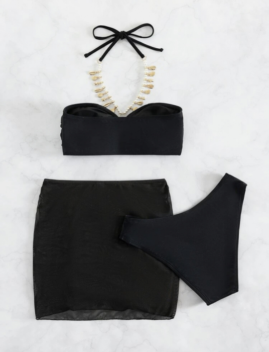 Costum de baie din 3 piese, cu accesoriu metalic [2]