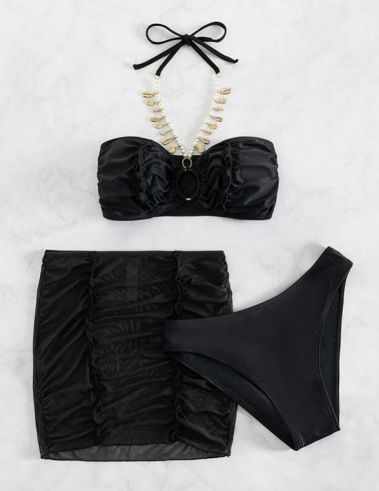 Costum de baie din 3 piese, cu accesoriu metalic [3]