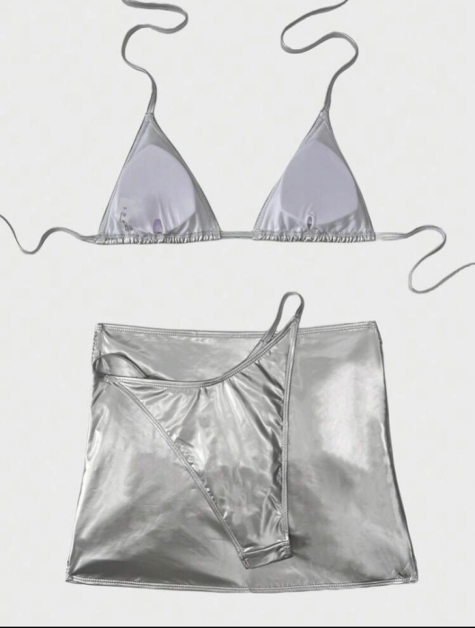 Costum de baie din 3 piese, cu aspect metalic [3]