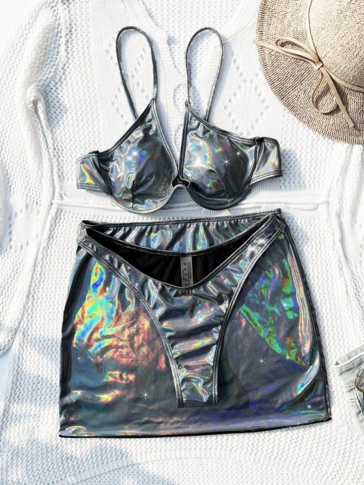 Costum de baie din 3 piese, cu aspect metalic [3]
