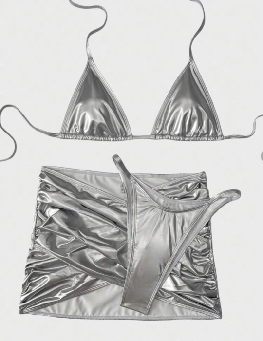 Costum de baie din 3 piese, cu aspect metalic [2]